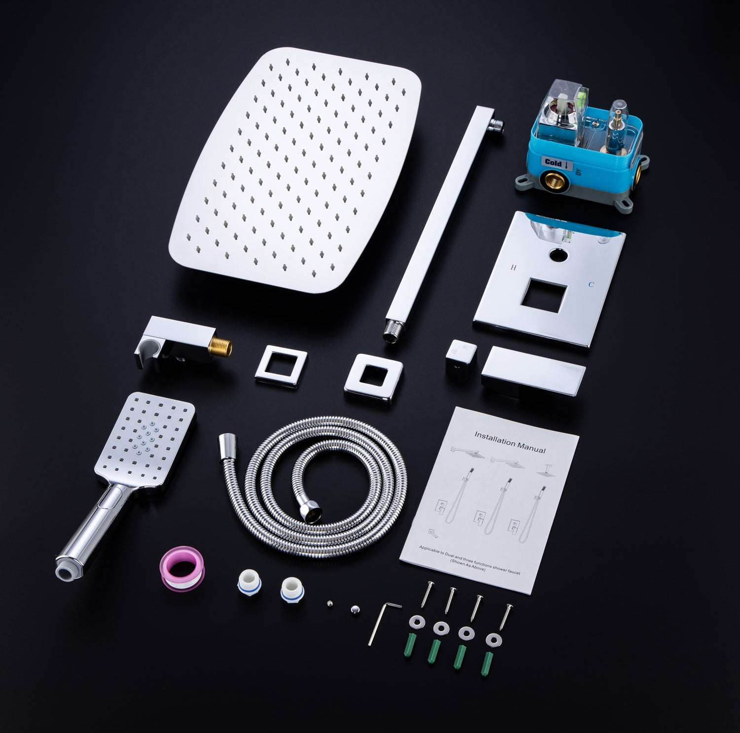 12" Shower Head 2-way Wall-Mount Square Shower Faucet with Rough in-Valve