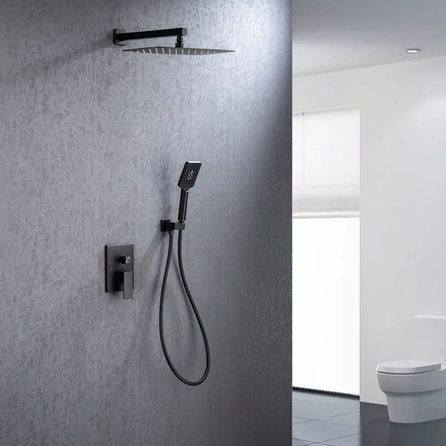 12" Shower Head 2-way Wall-Mount Square Shower Faucet with Rough in-Valve