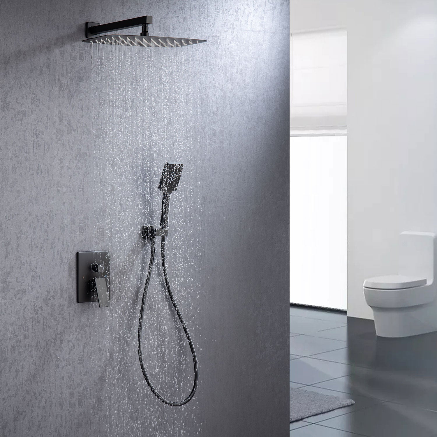 12" Shower Head 2-way Wall-Mount Square Shower Faucet with Rough in-Valve