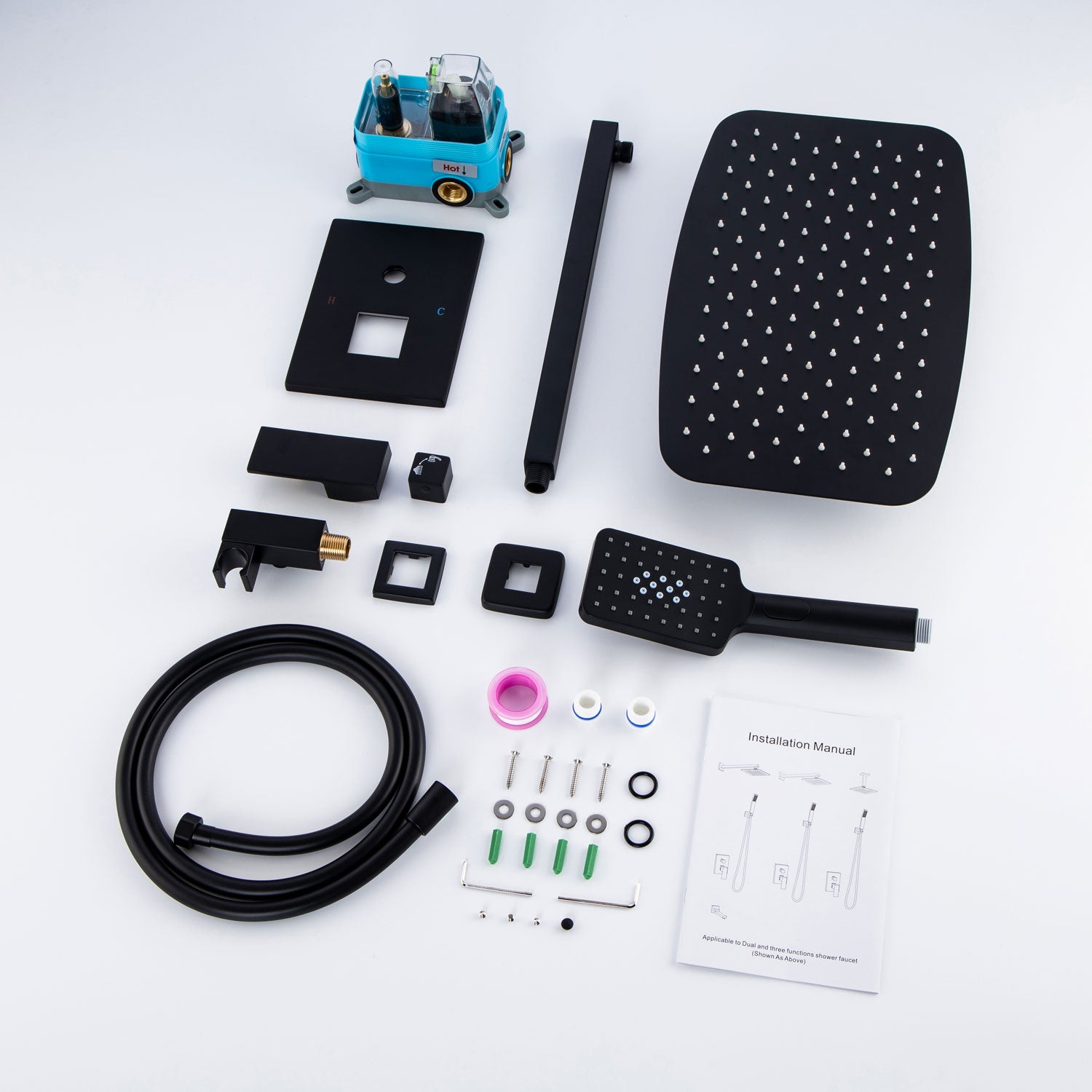 12" Shower Head 2-way Wall-Mount Square Shower Faucet with Rough in-Valve