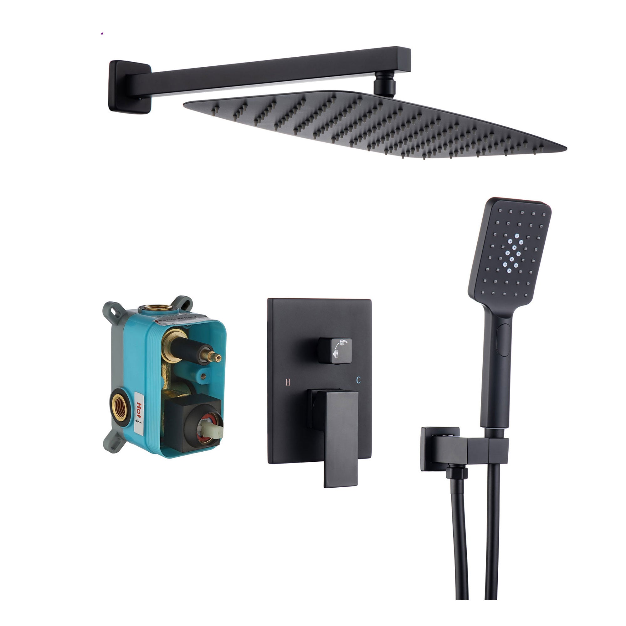 12" Shower Head 2-way Wall-Mount Square Shower Faucet with Rough in-Valve