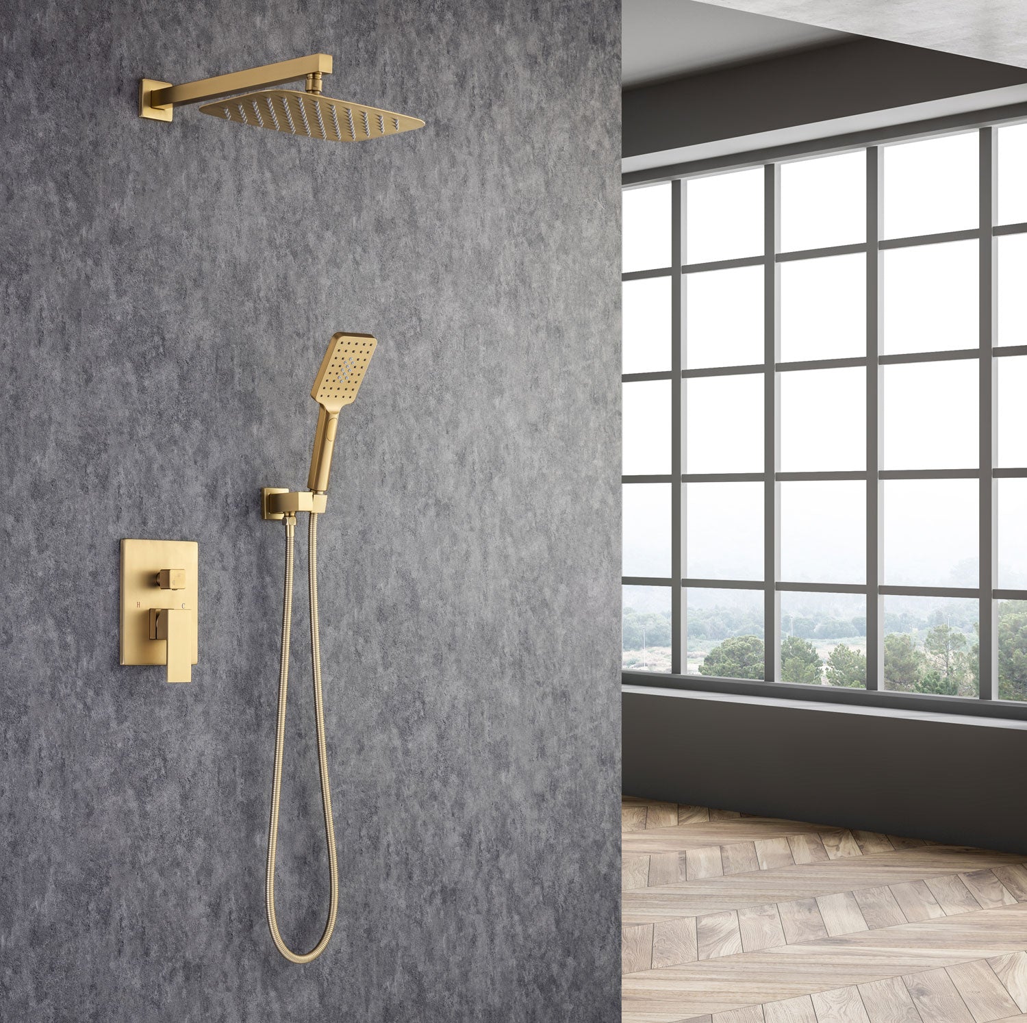 12" Shower Head 2-way Wall-Mount Square Shower Faucet with Rough in-Valve