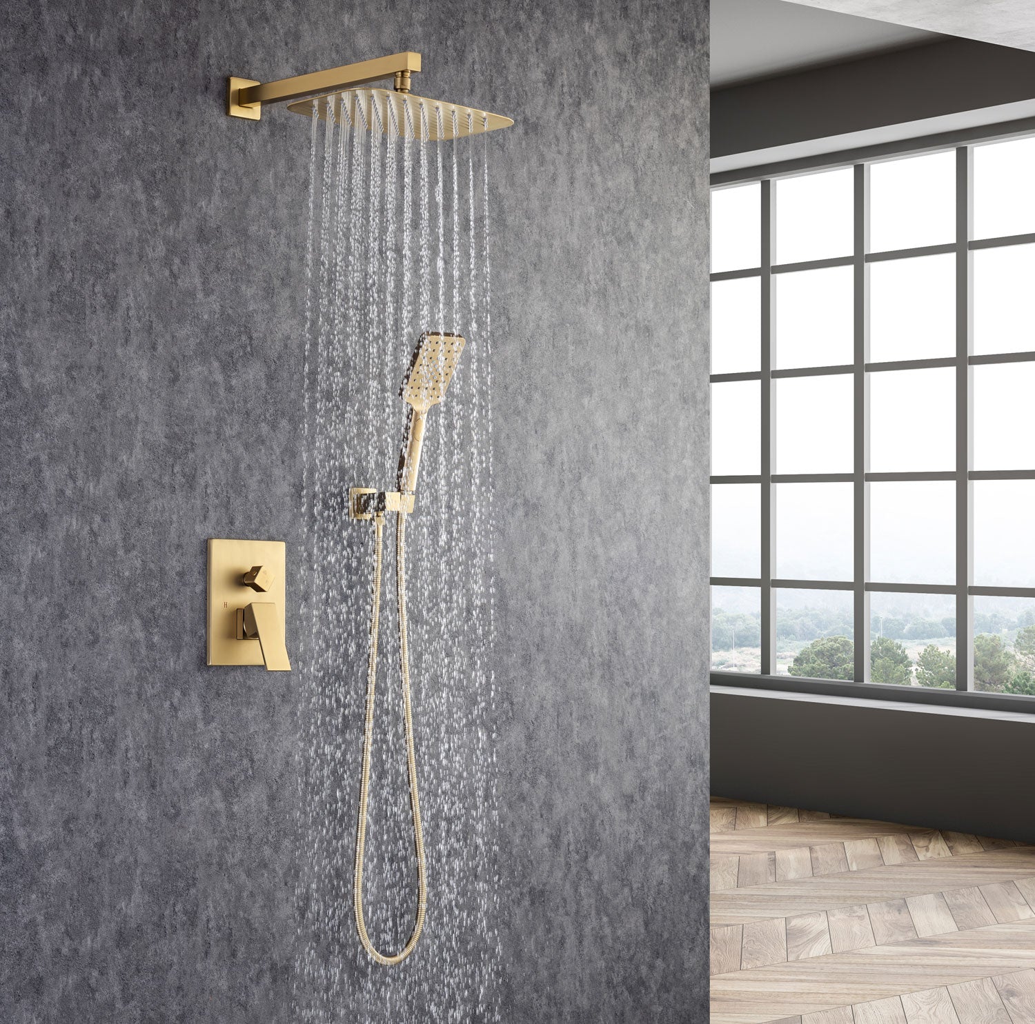 12" Shower Head 2-way Wall-Mount Square Shower Faucet with Rough in-Valve