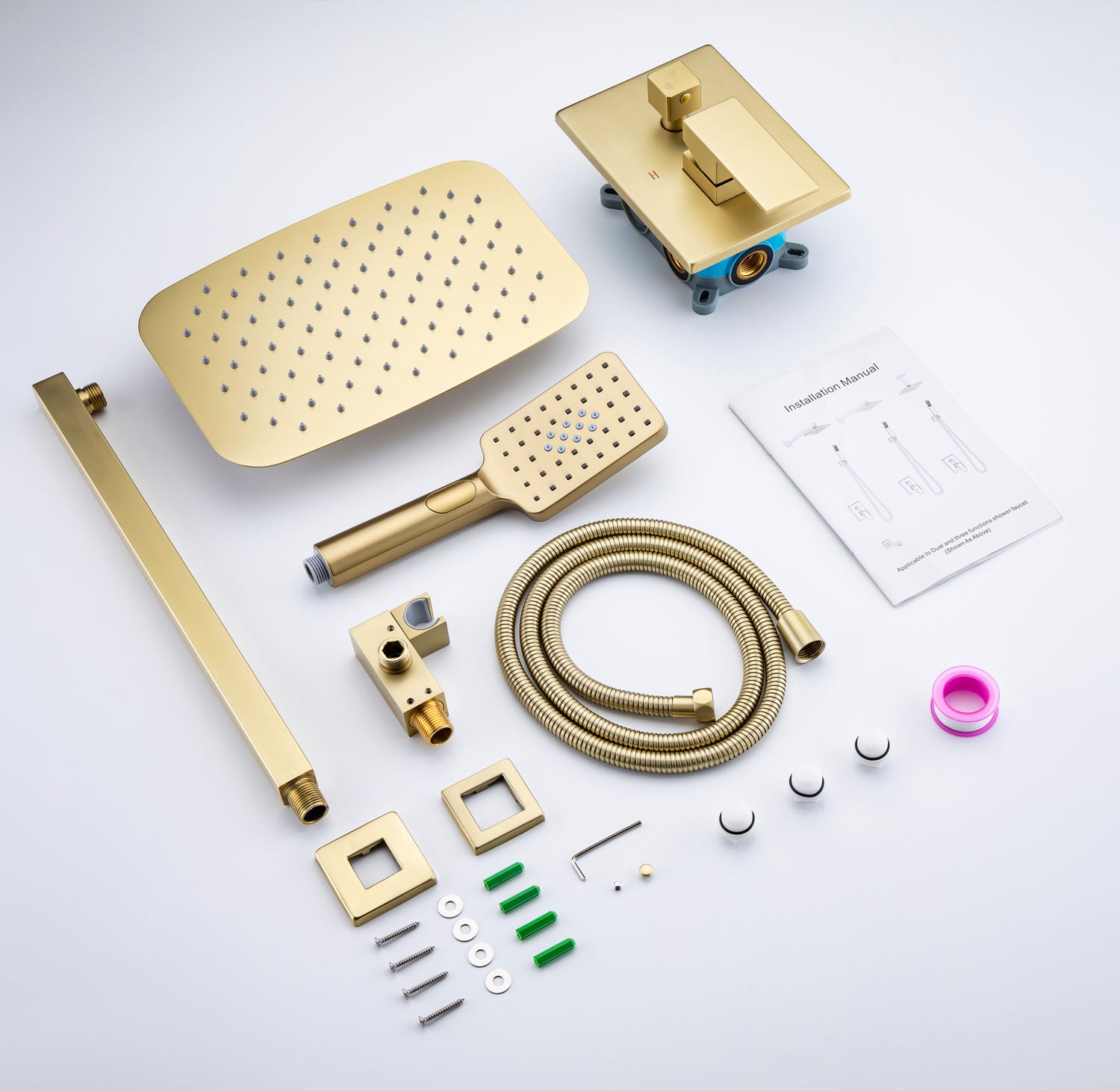 12" Shower Head 2-way Wall-Mount Square Shower Faucet with Rough in-Valve