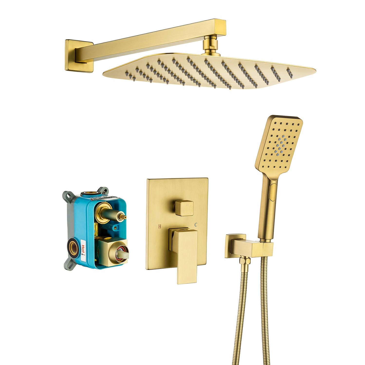 12" Shower Head 2-way Wall-Mount Square Shower Faucet with Rough in-Valve