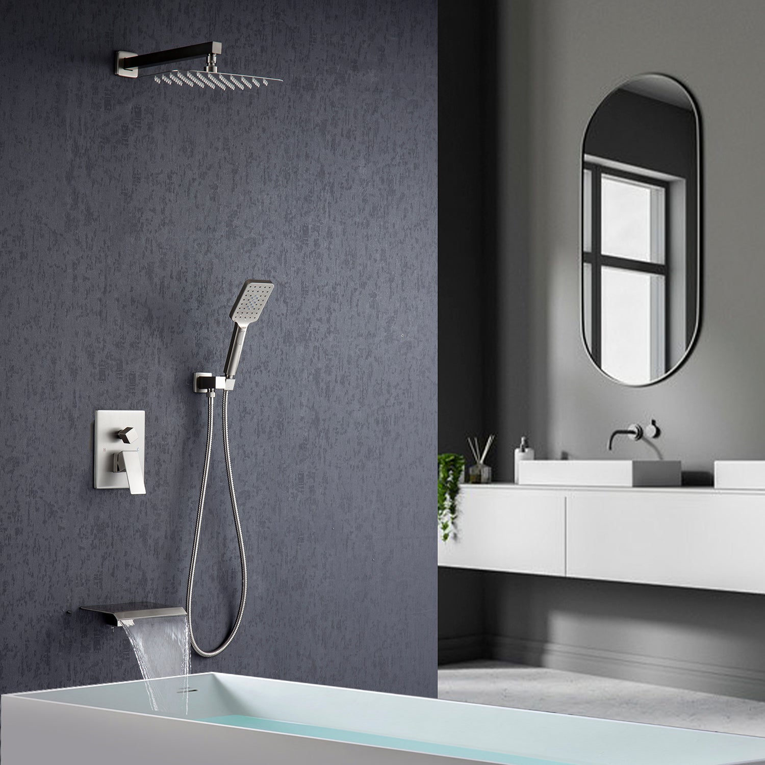 12" Shower Head 3-way Wall-Mount Square Shower Faucet with Rough-in Valve