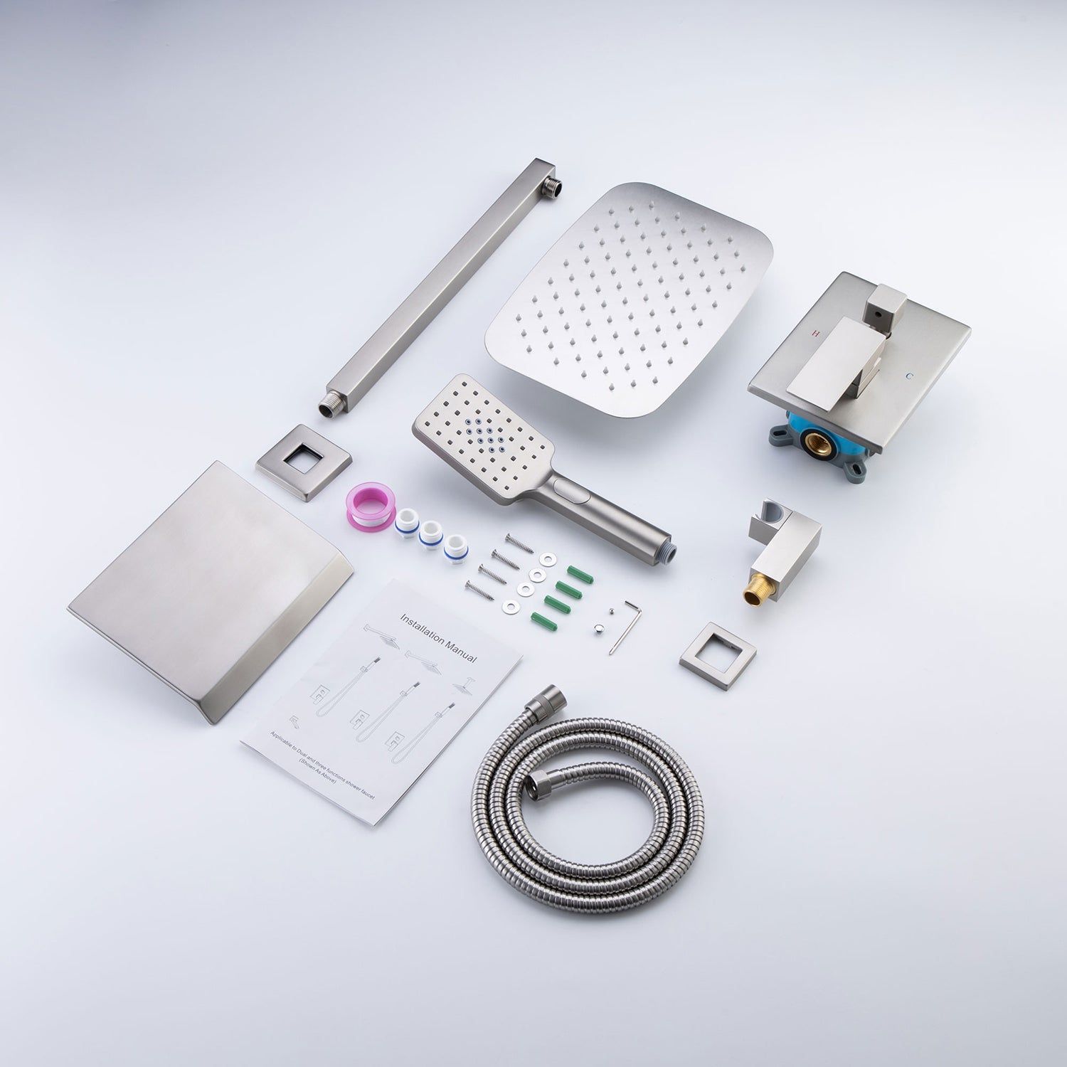 12" Shower Head 3-way Wall-Mount Square Shower Faucet with Rough-in Valve