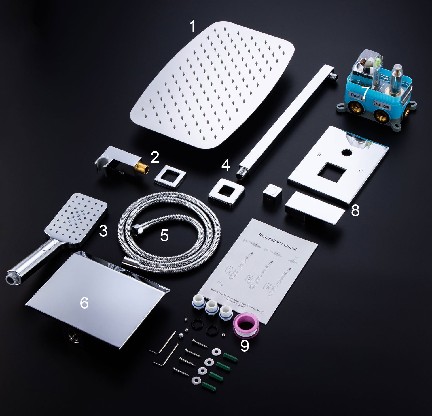 12" Shower Head 3-way Wall-Mount Square Shower Faucet with Rough-in Valve