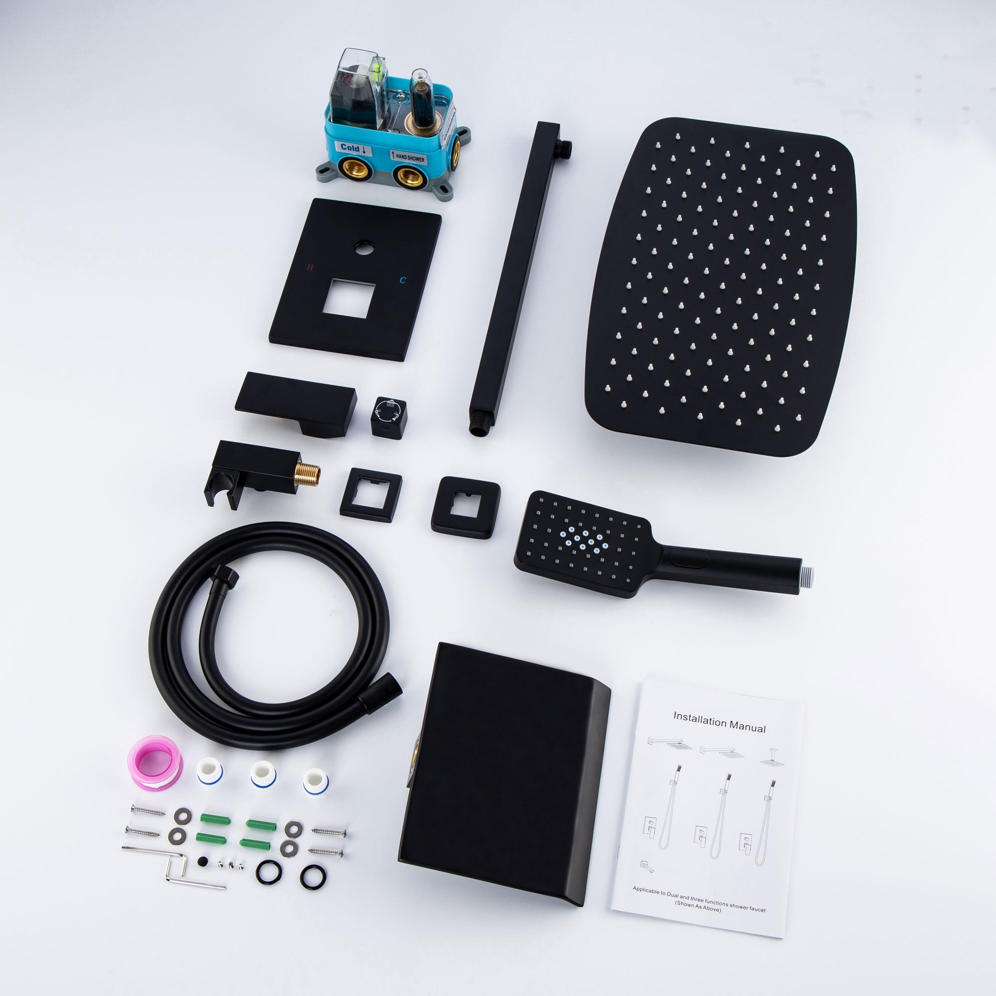 12" Shower Head 3-way Wall-Mount Square Shower Faucet with Rough-in Valve