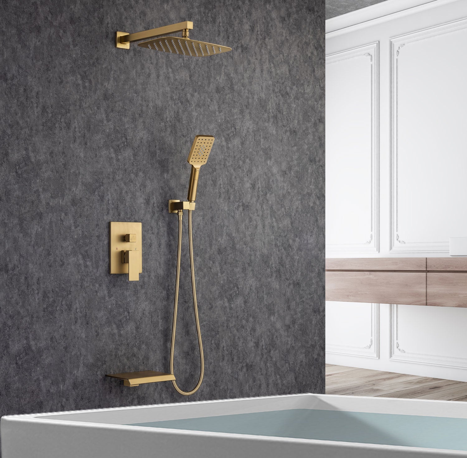 12" Shower Head 3-way Wall-Mount Square Shower Faucet with Rough-in Valve