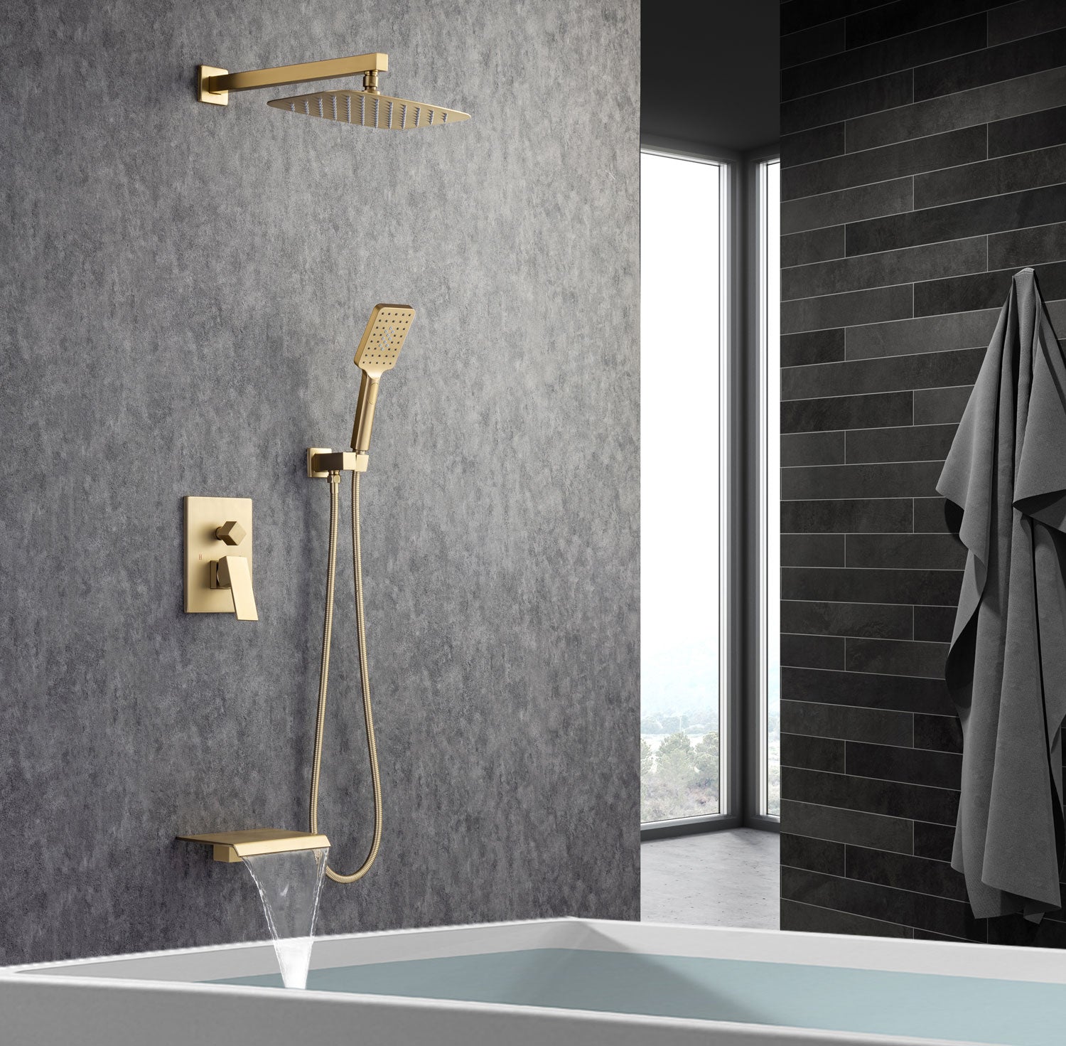 12" Shower Head 3-way Wall-Mount Square Shower Faucet with Rough-in Valve