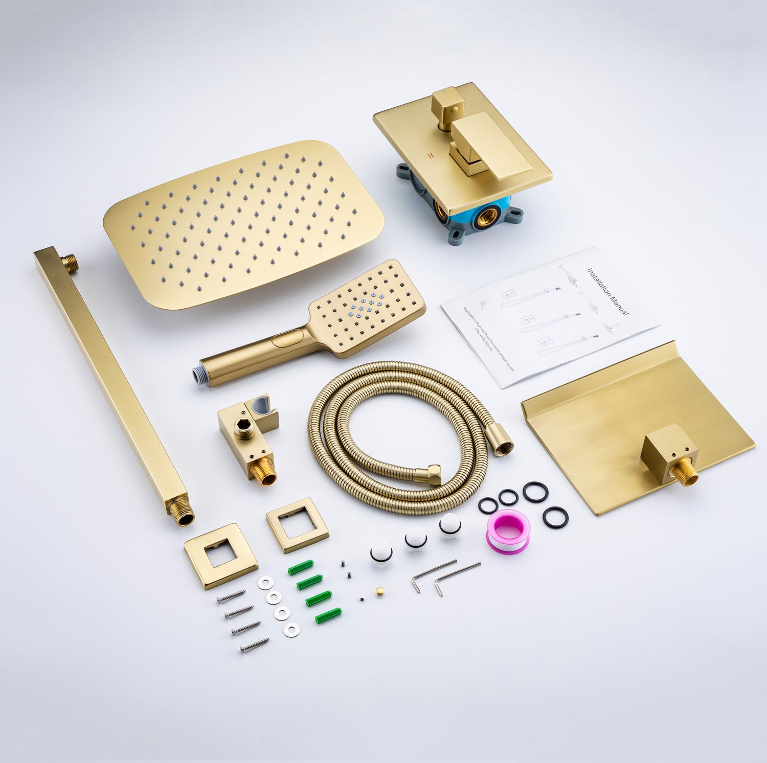 12" Shower Head 3-way Wall-Mount Square Shower Faucet with Rough-in Valve