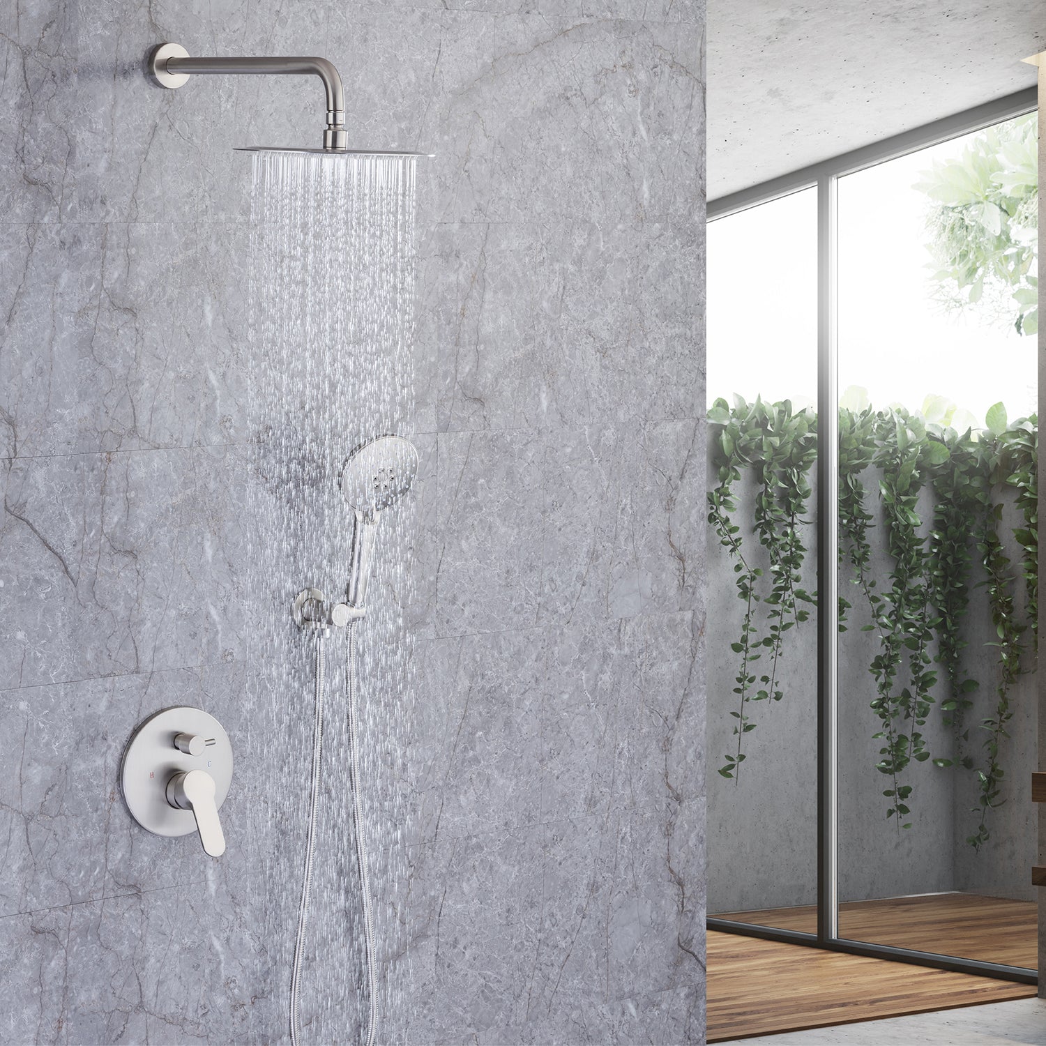 10" Shower Head 2-way Wall-Mount Round Shower Faucet with Rough-in Valve