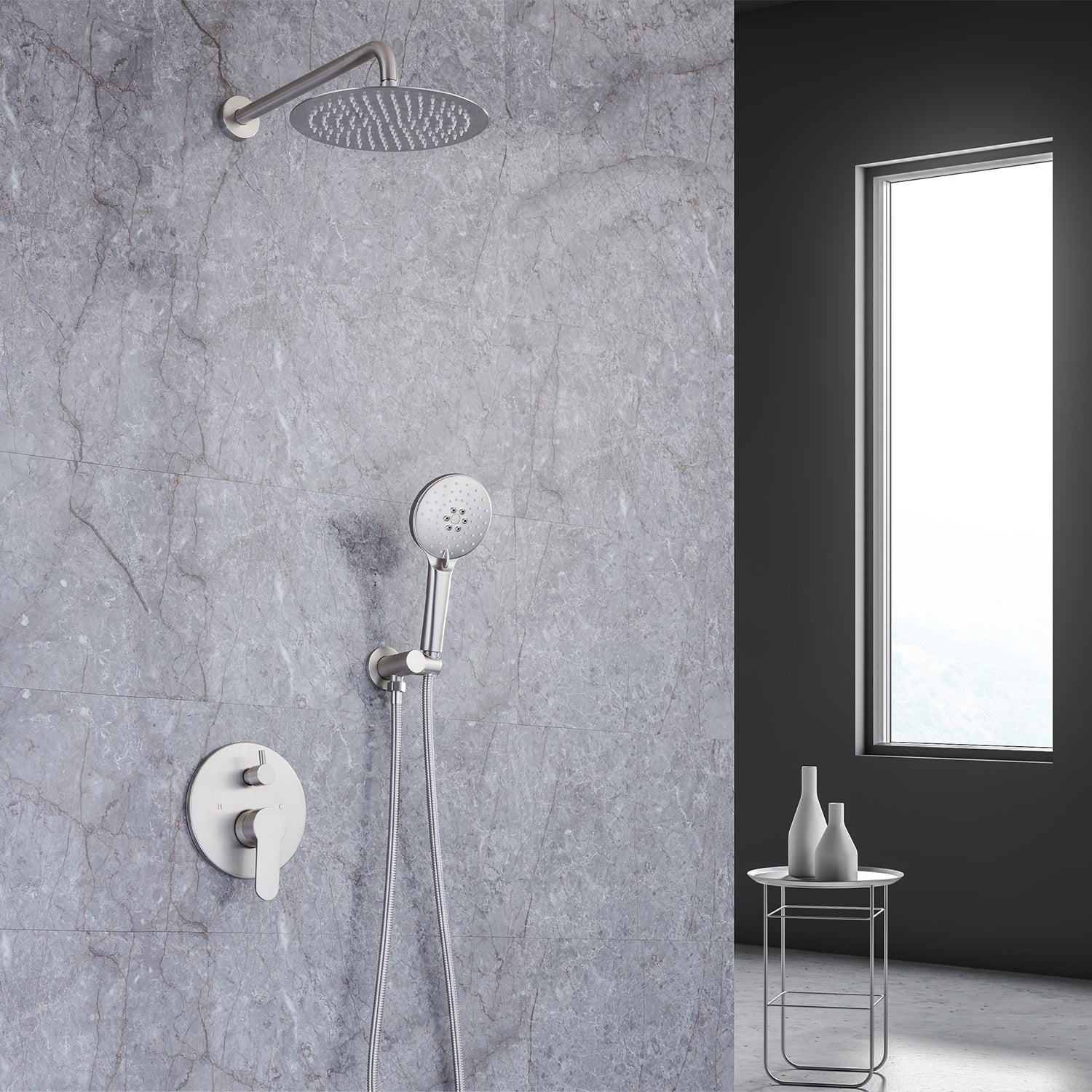 10" Shower Head 2-way Wall-Mount Round Shower Faucet with Rough-in Valve