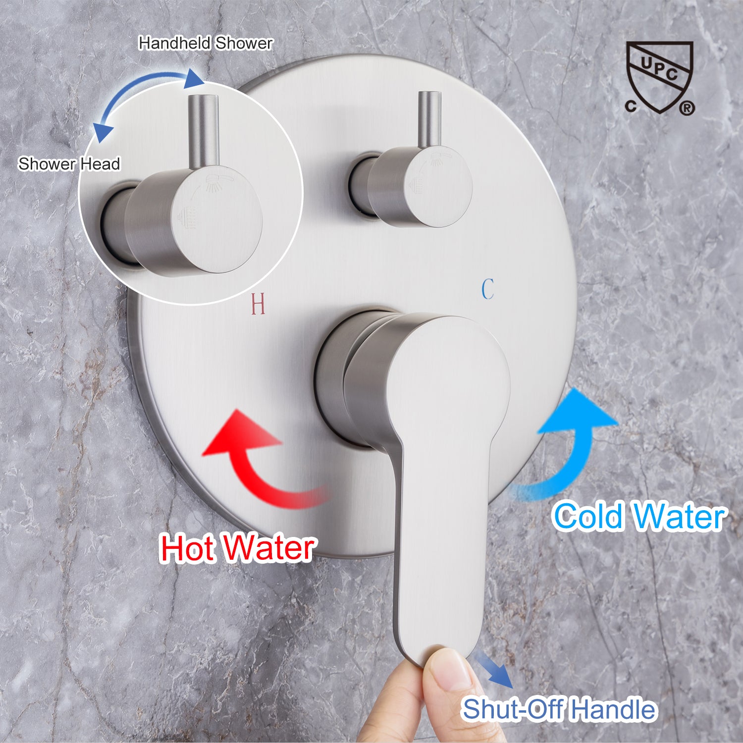 10" Shower Head 2-way Wall-Mount Round Shower Faucet with Rough-in Valve