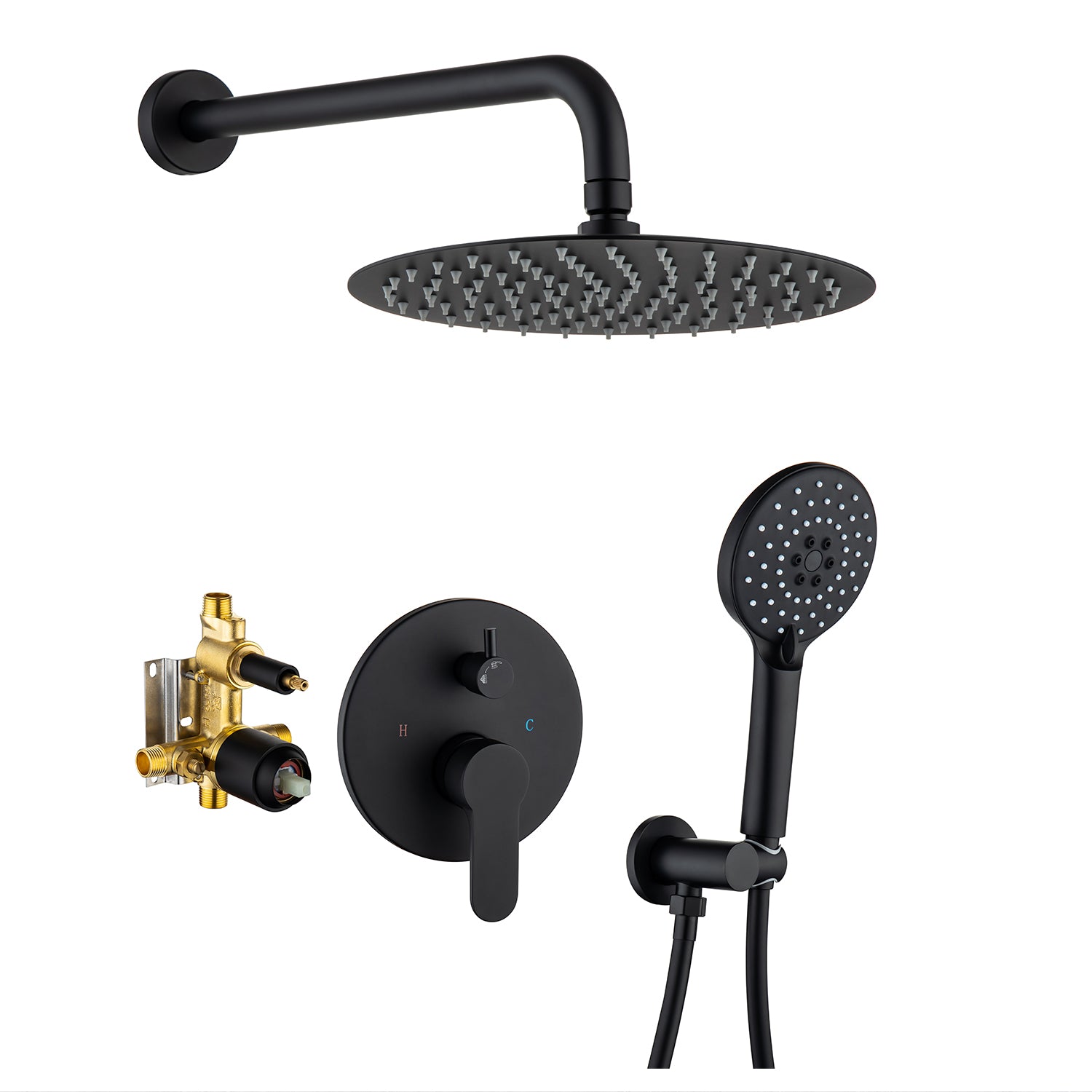 10" Shower Head 2-way Wall-Mount Round Shower Faucet with Rough-in Valve