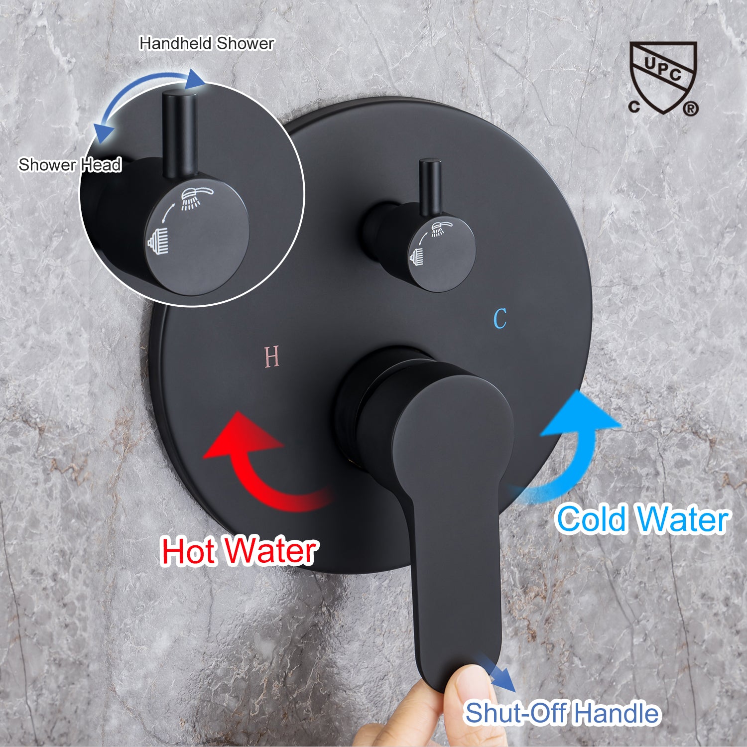 10" Shower Head 2-way Wall-Mount Round Shower Faucet with Rough-in Valve