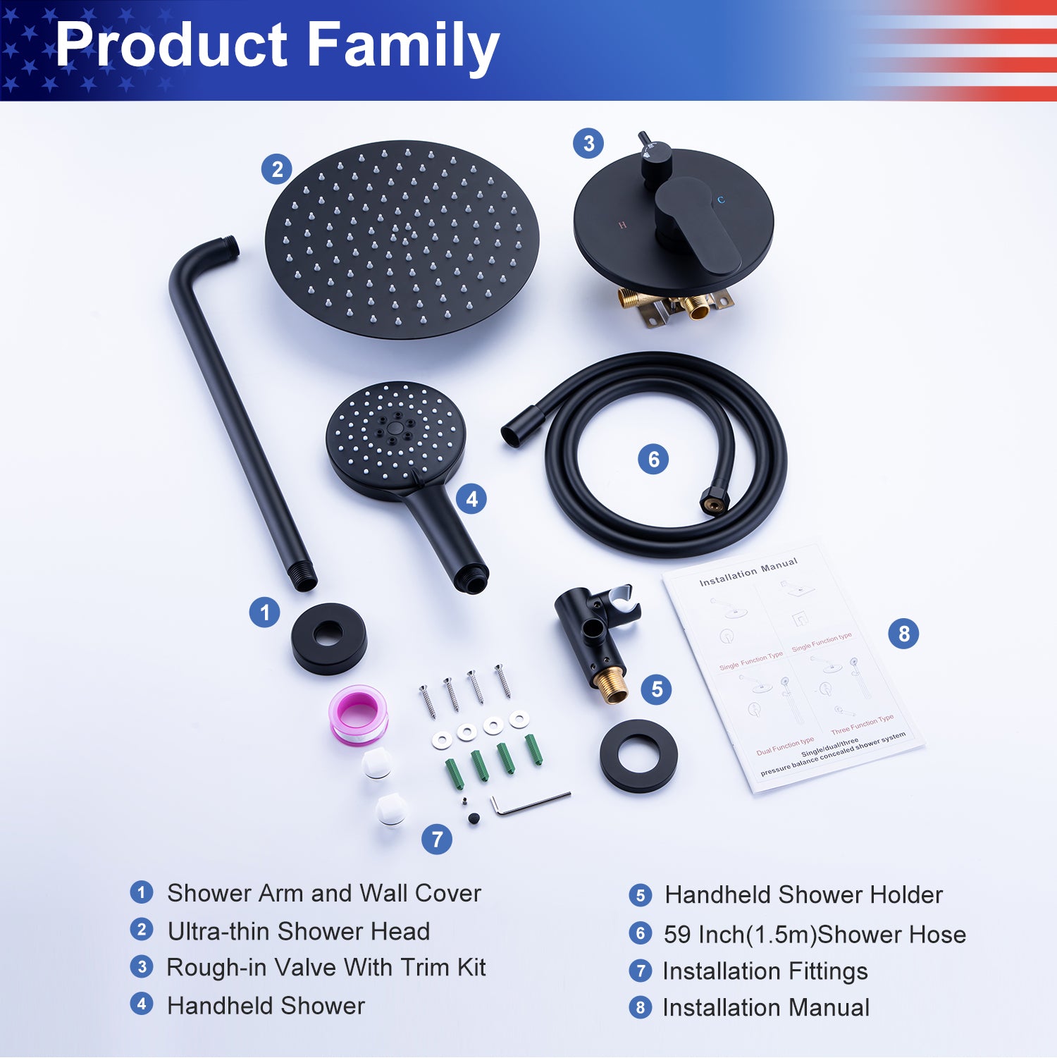 10" Shower Head 2-way Wall-Mount Round Shower Faucet with Rough-in Valve