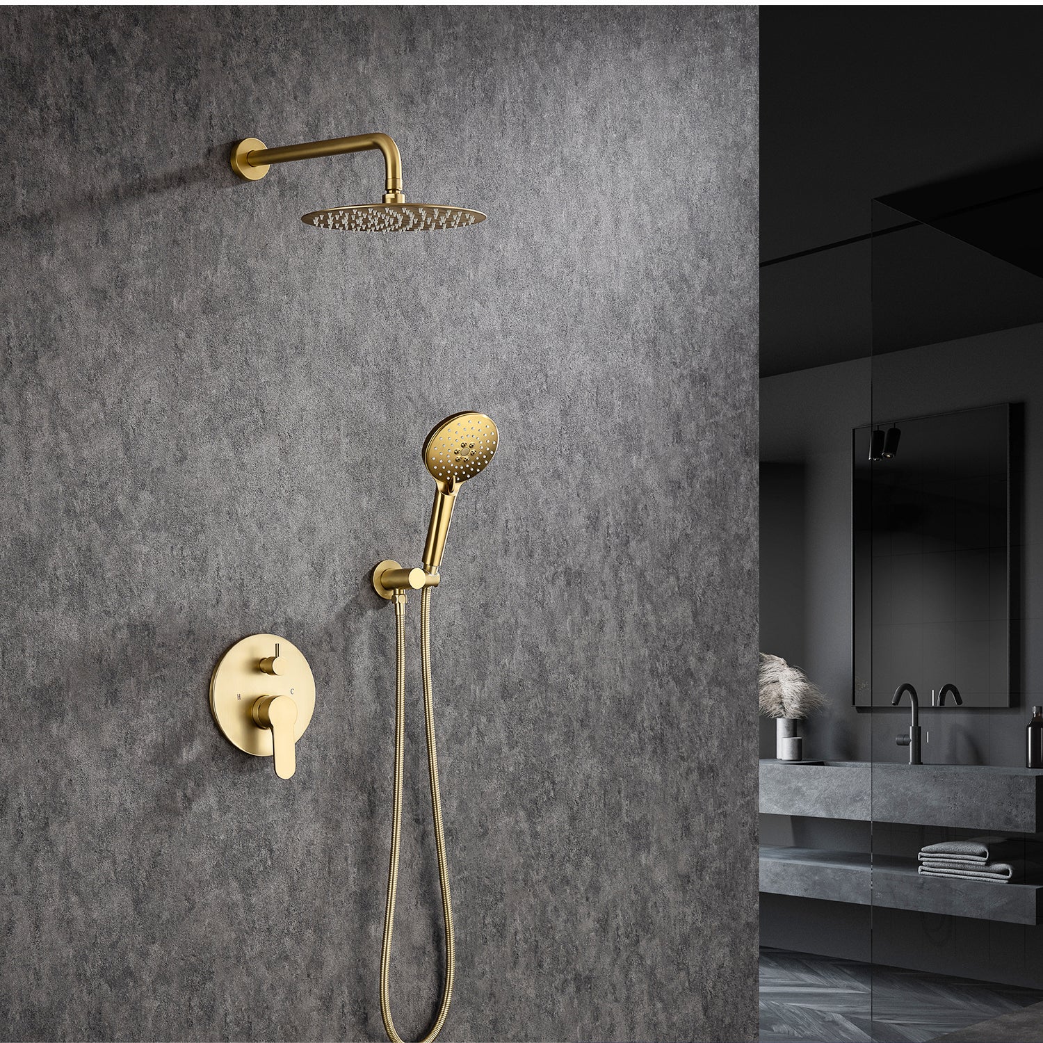 10" Shower Head 2-way Wall-Mount Round Shower Faucet with Rough-in Valve