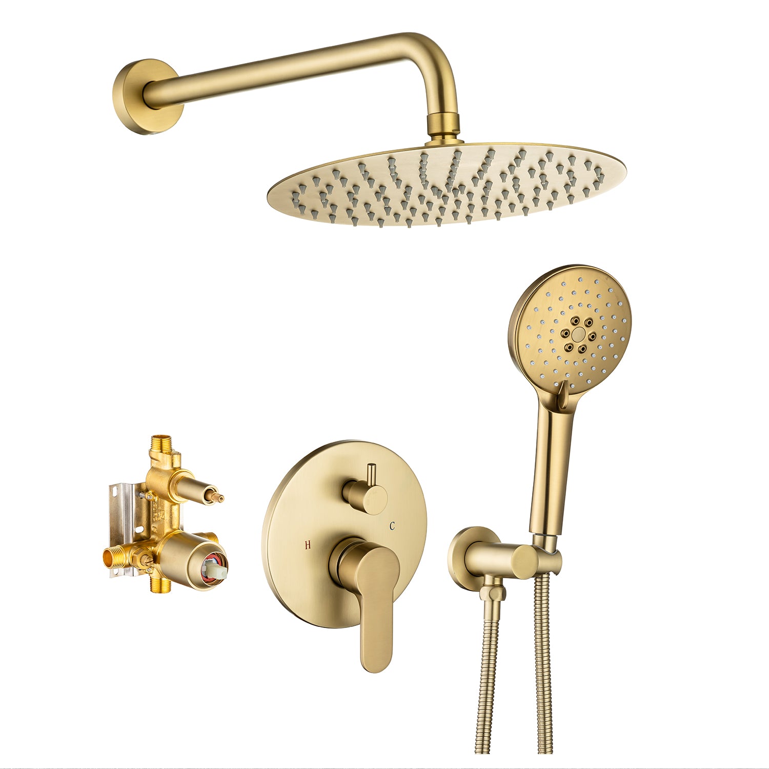 10" Shower Head 2-way Wall-Mount Round Shower Faucet with Rough-in Valve