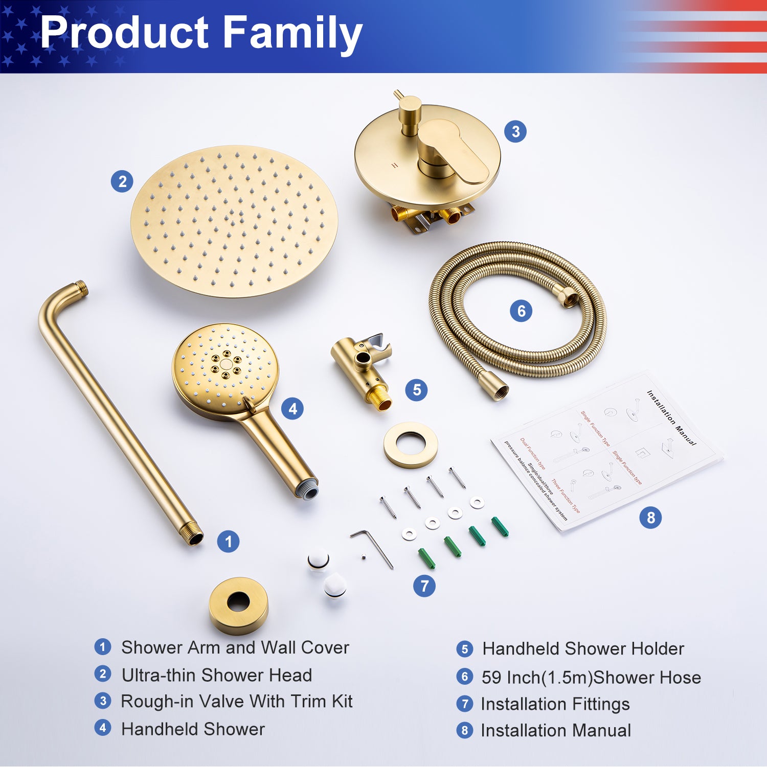 10" Shower Head 2-way Wall-Mount Round Shower Faucet with Rough-in Valve