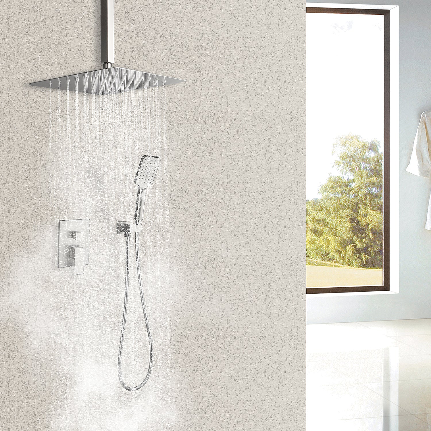 12" Shower Head 2-way Ceiling-Mount Square Shower Faucet with Rough-in Valve