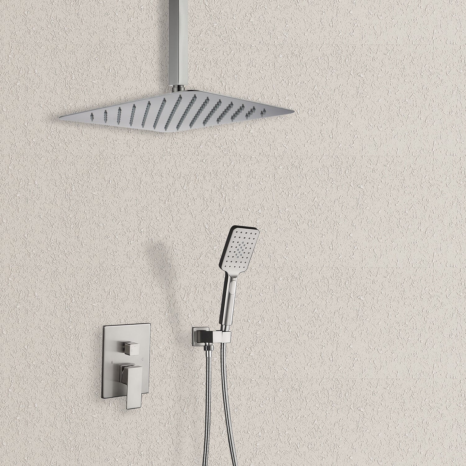 12" Shower Head 2-way Ceiling-Mount Square Shower Faucet with Rough-in Valve