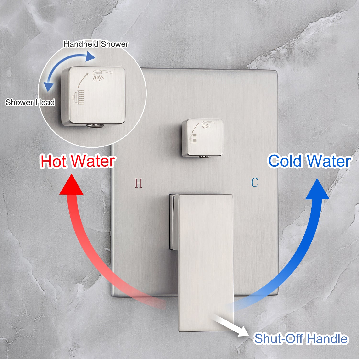 12" Shower Head 2-way Ceiling-Mount Square Shower Faucet with Rough-in Valve