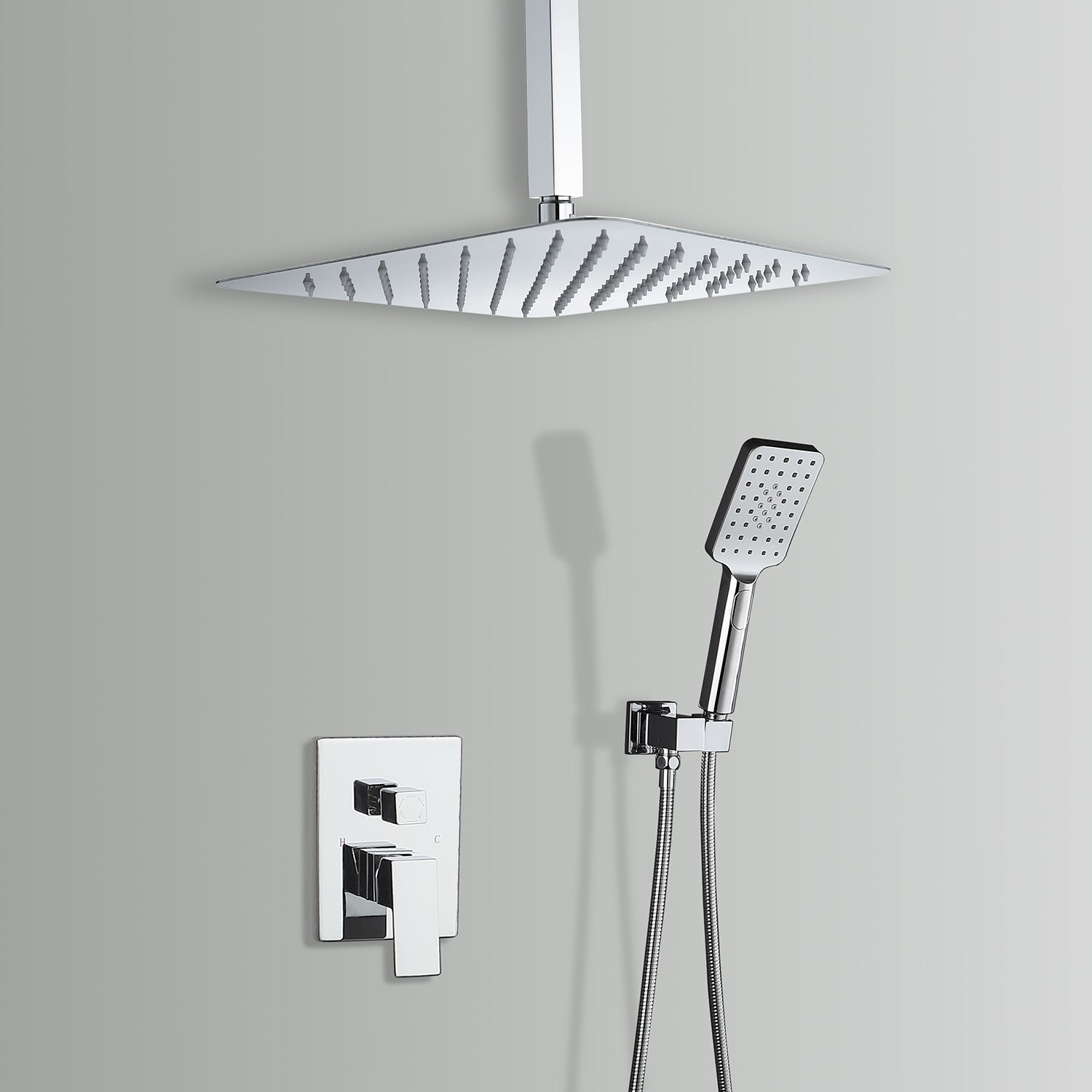 12" Shower Head 2-way Ceiling-Mount Square Shower Faucet with Rough-in Valve