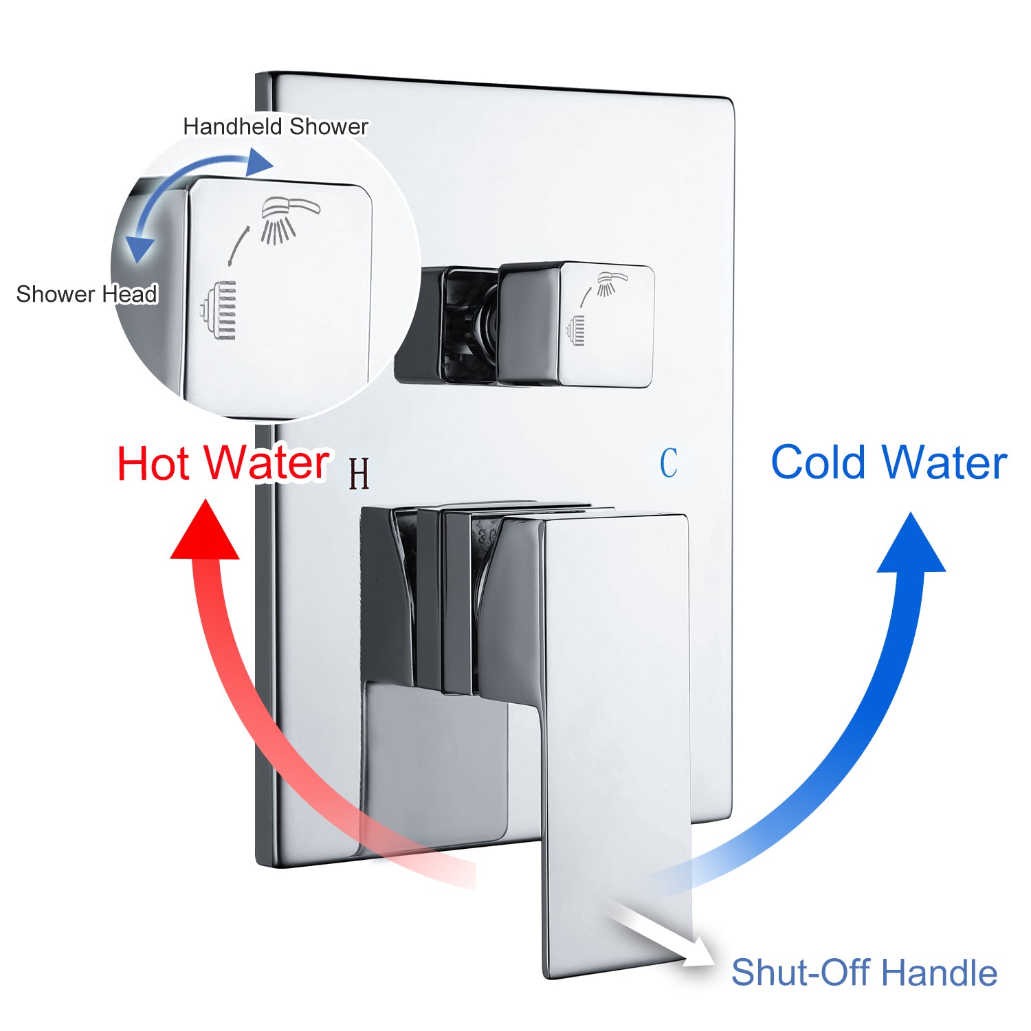 12" Shower Head 2-way Ceiling-Mount Square Shower Faucet with Rough-in Valve