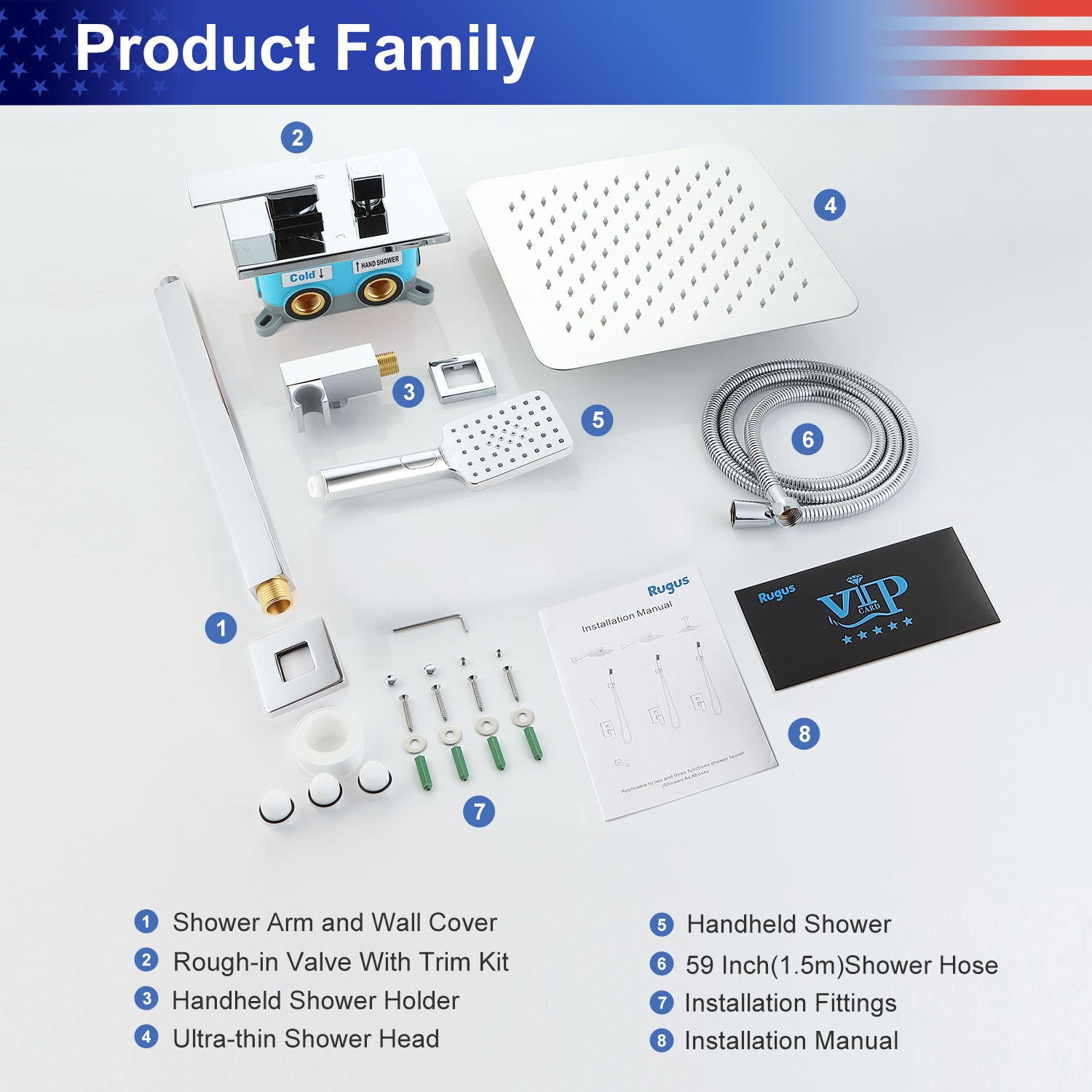 12" Shower Head 2-way Ceiling-Mount Square Shower Faucet with Rough-in Valve