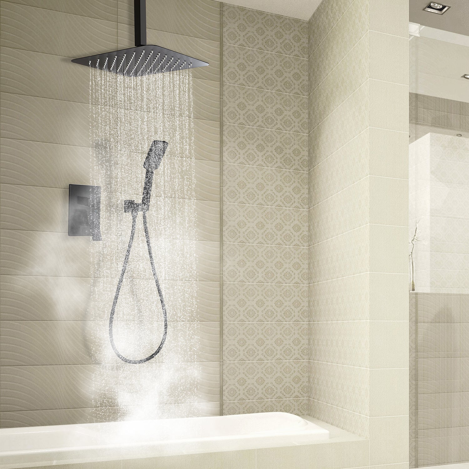 12" Shower Head 2-way Ceiling-Mount Square Shower Faucet with Rough-in Valve