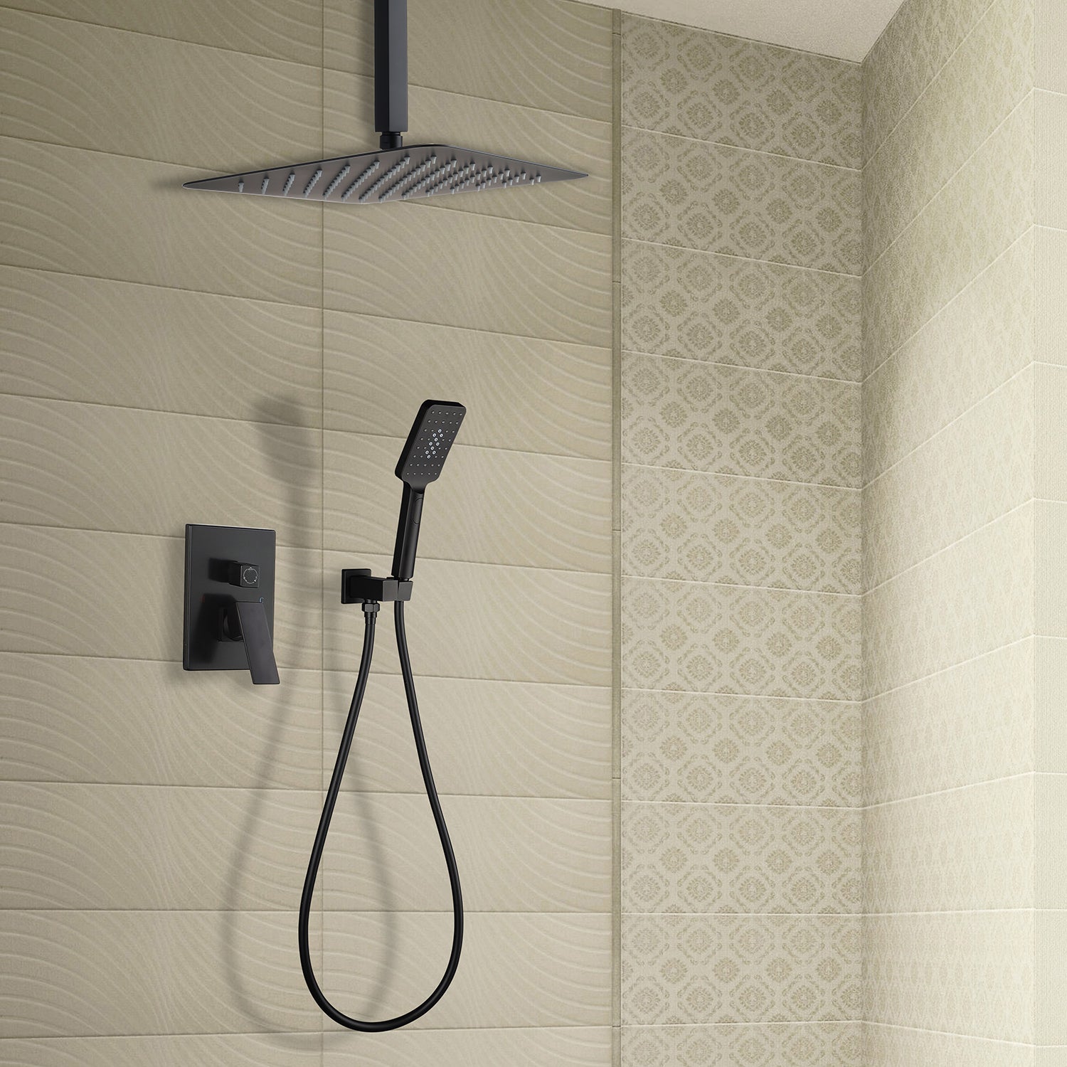 12" Shower Head 2-way Ceiling-Mount Square Shower Faucet with Rough-in Valve