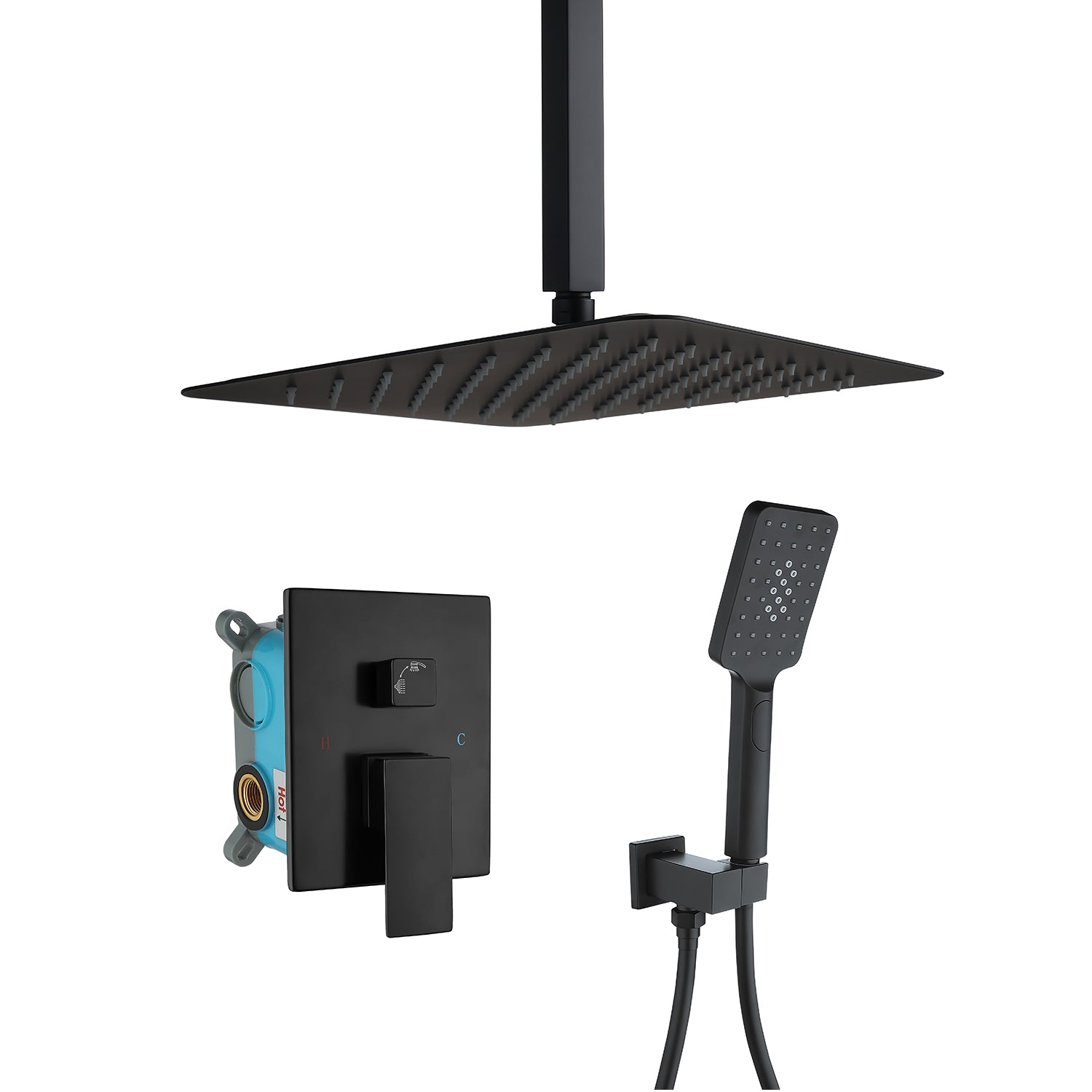 12" Shower Head 2-way Ceiling-Mount Square Shower Faucet with Rough-in Valve