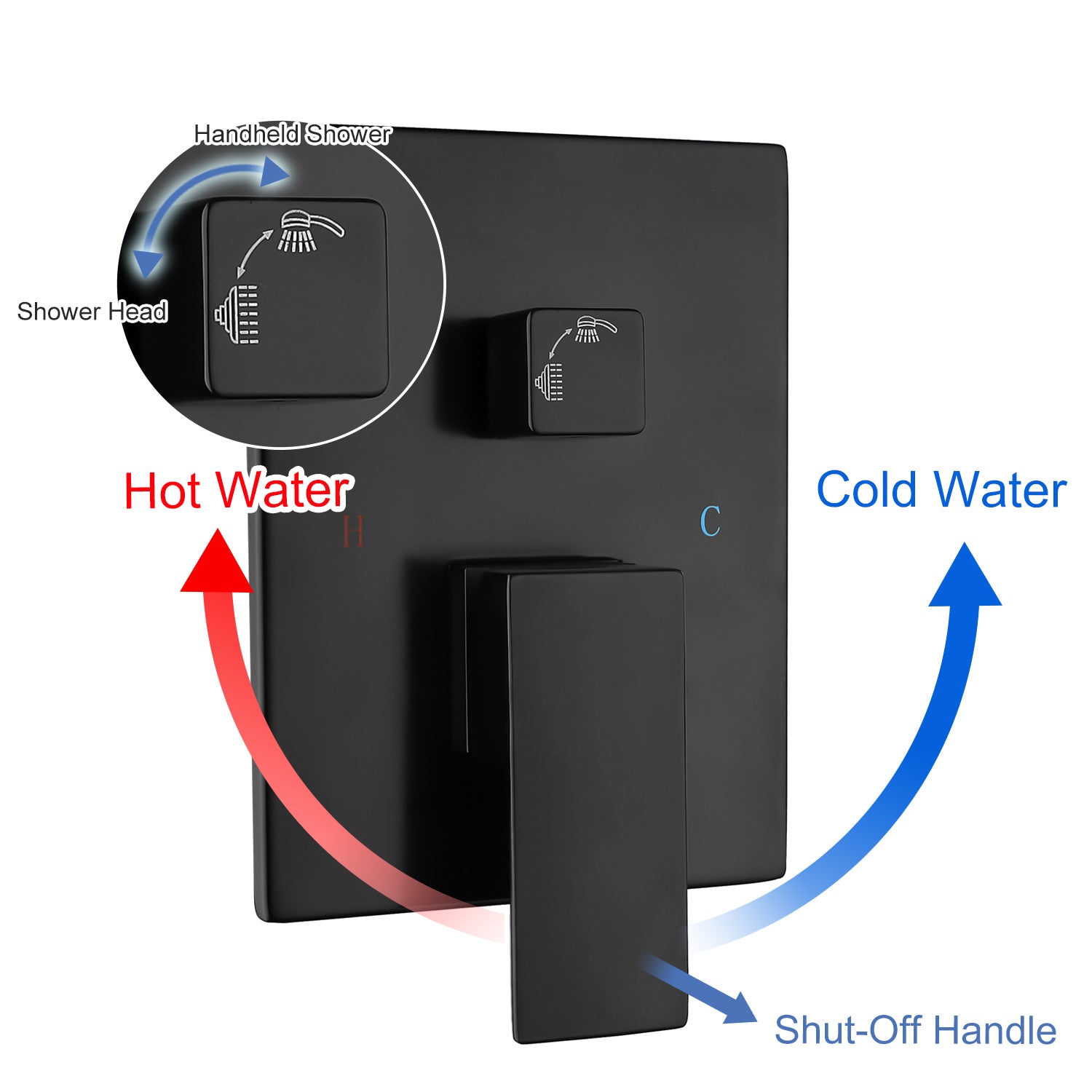 12" Shower Head 2-way Ceiling-Mount Square Shower Faucet with Rough-in Valve