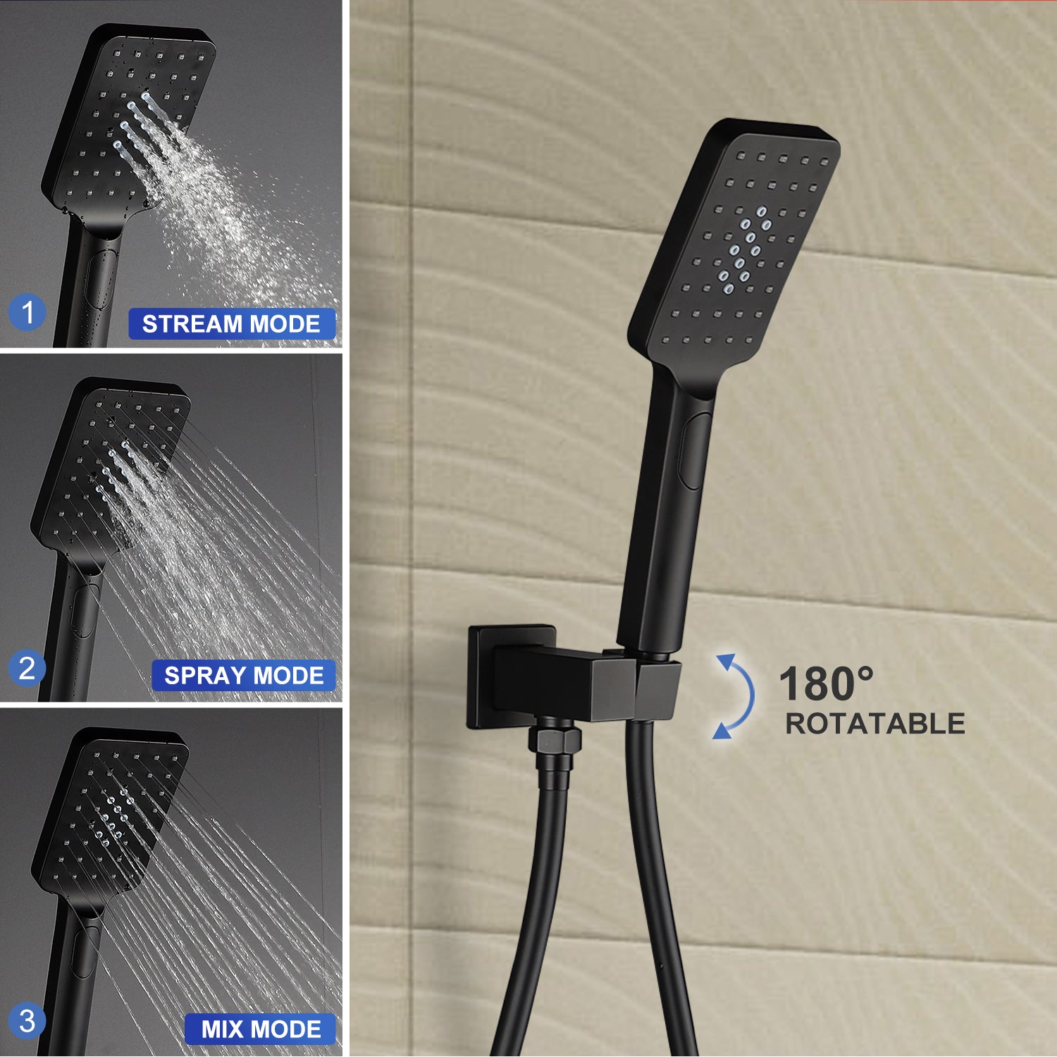 12" Shower Head 2-way Ceiling-Mount Square Shower Faucet with Rough-in Valve