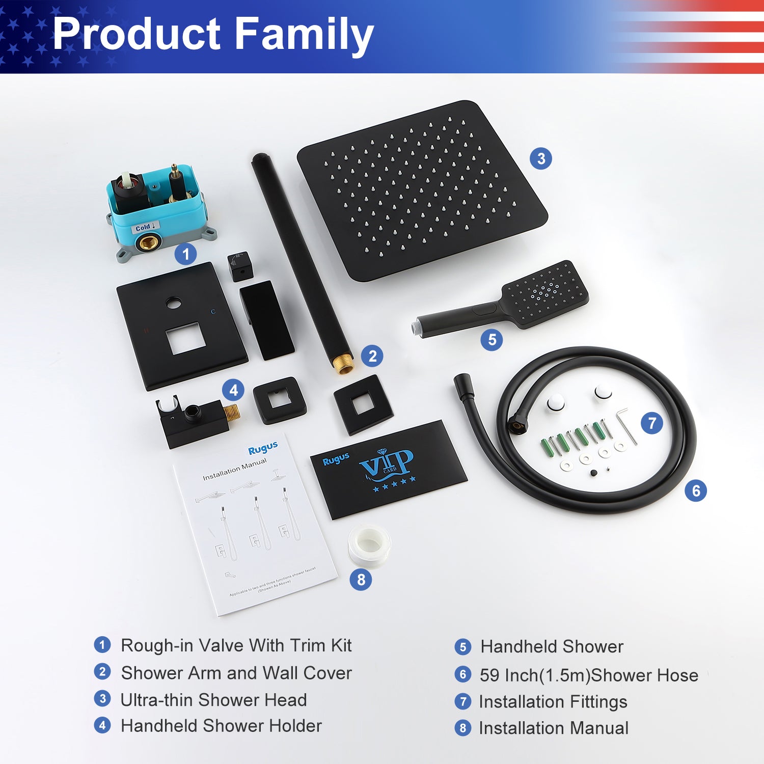 12" Shower Head 2-way Ceiling-Mount Square Shower Faucet with Rough-in Valve