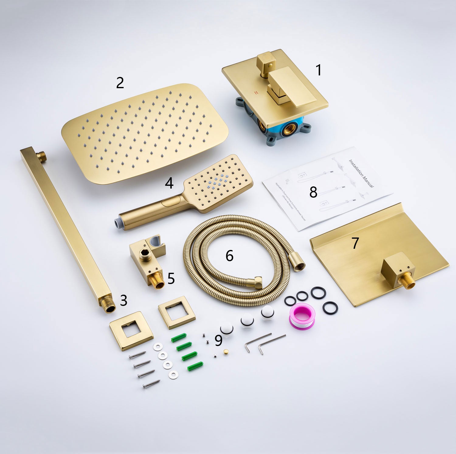 12" Shower Head 3-way Wall-Mount Square Shower Faucet with Rough-in Valve