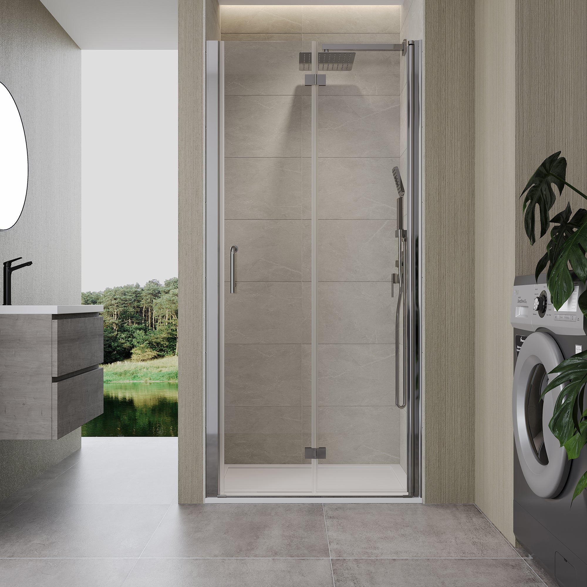 36 to 37-3/8 in. W x 72 in. H Semi-Frameless Bi-Fold Shower Doors in Chrome